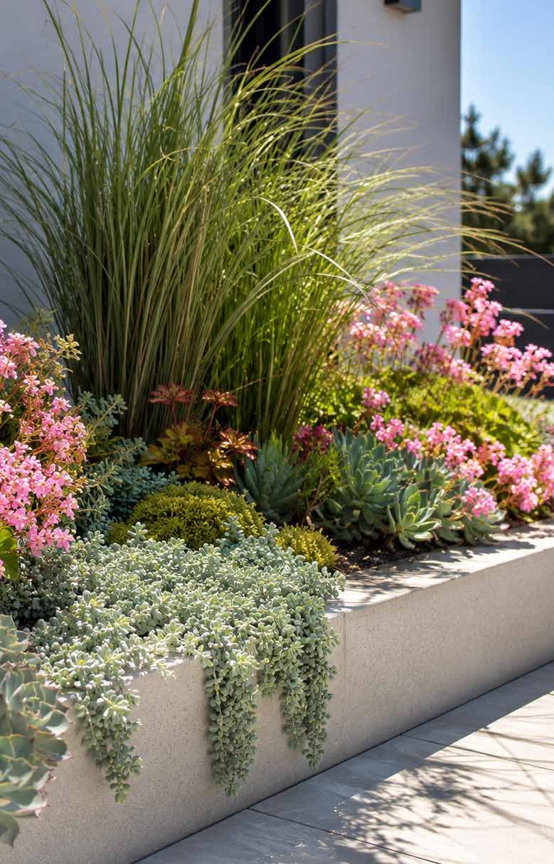 Jardinera exterior con plantas ornamentales